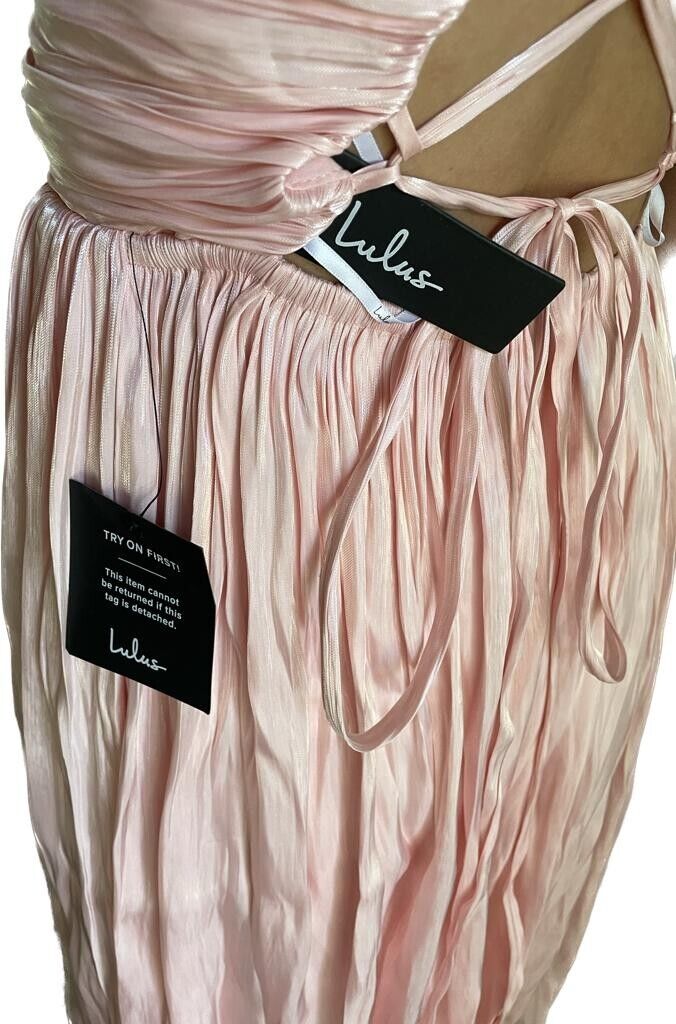 Lulus Womens S Irrestible Glow Pleated Satin Dress Shimmer Blush Pink Midi