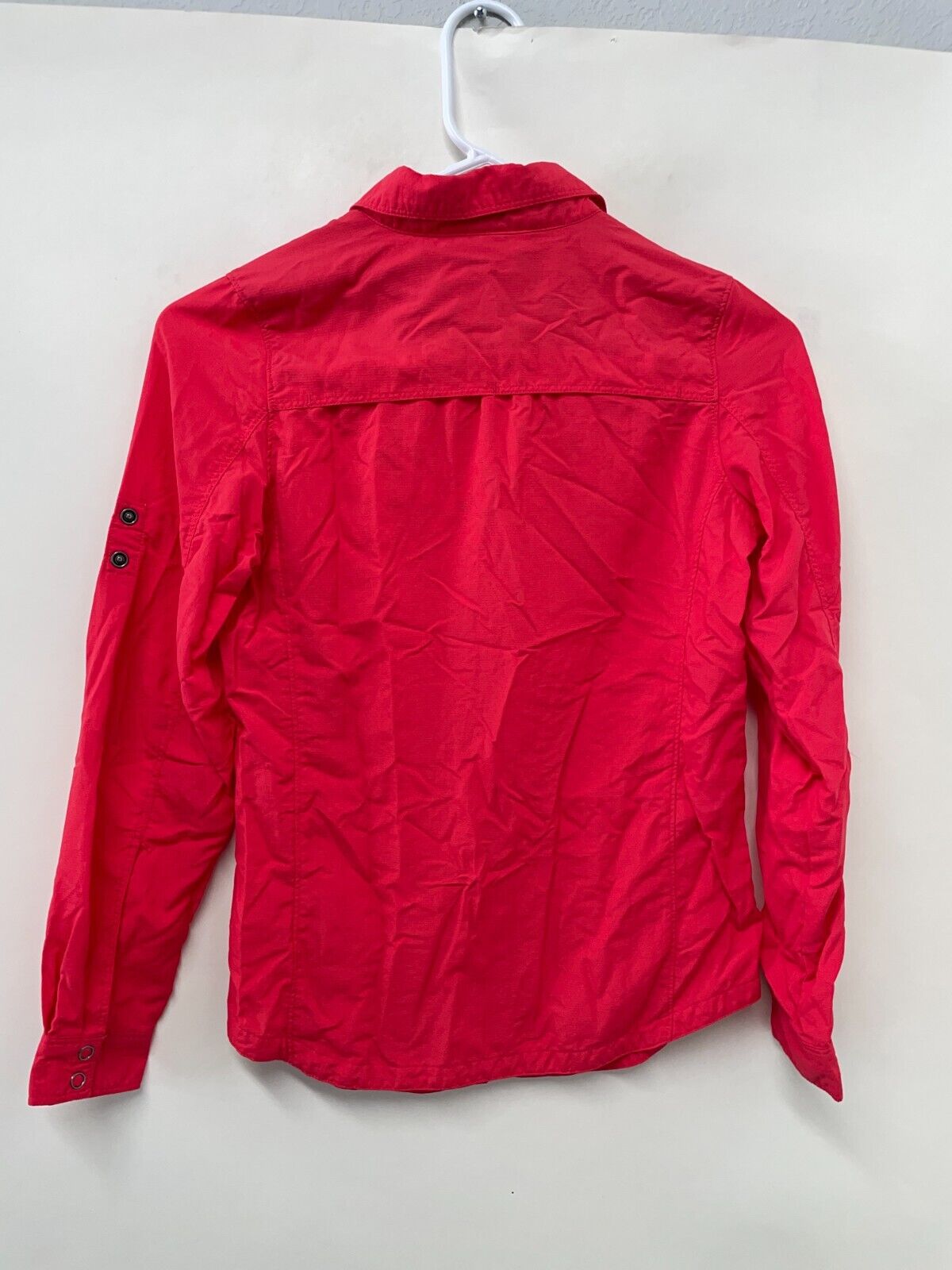 REI Girls M (10-12) Hiking Camping Shirt Red Long Sleeve Snap Button Collared