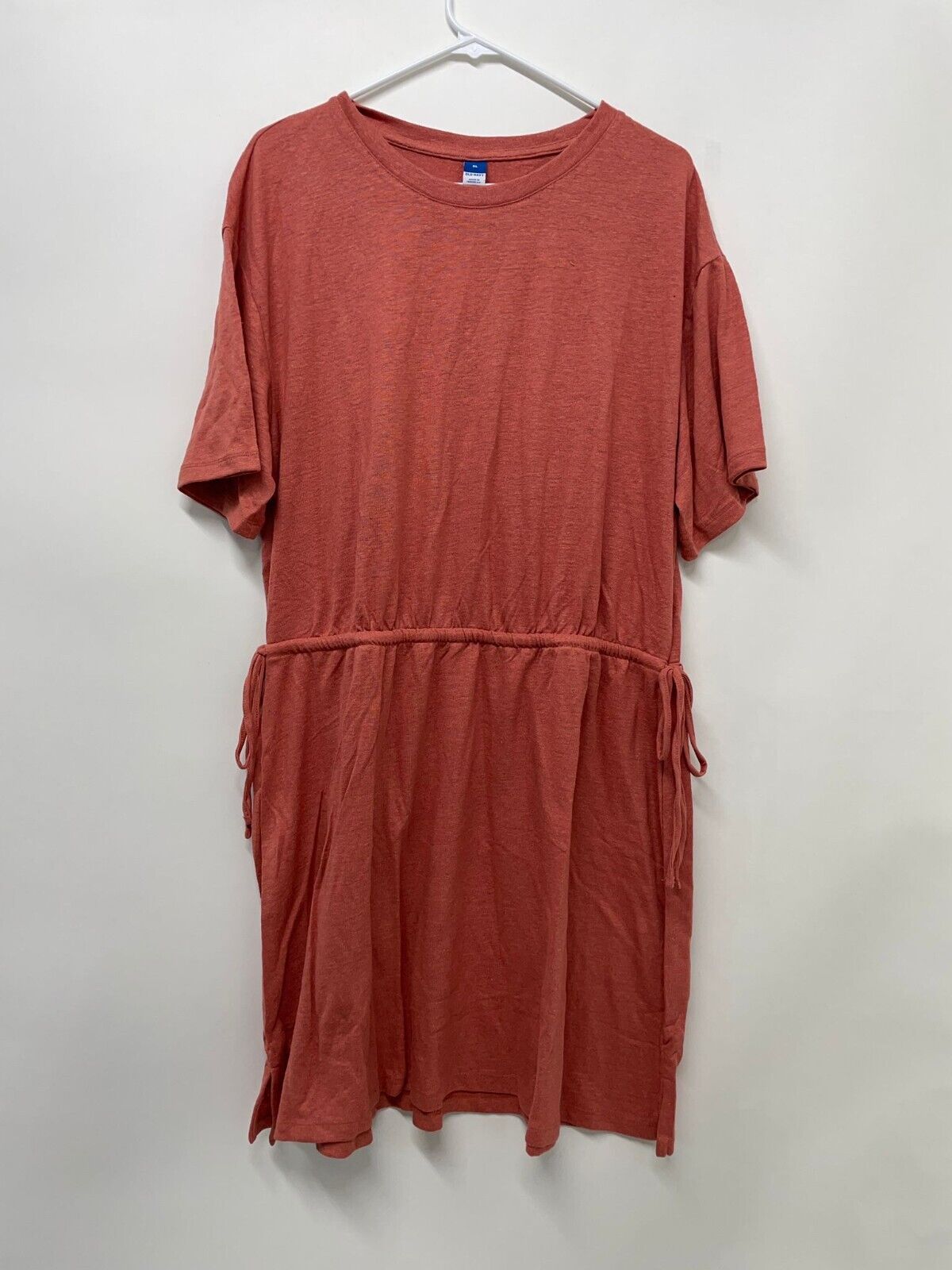 Old Navy Womens XL Waist-Defined Short-Sleeve Linen-Blend Mini Dress Red Basil