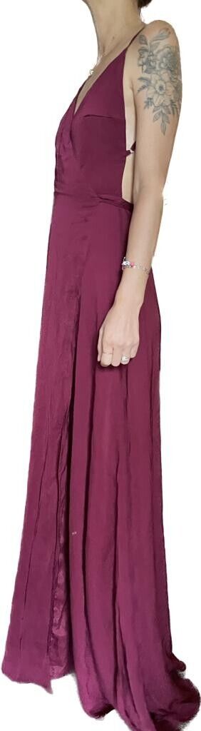 Showpo Womens 8 Starry Eyes Sparkling Wrap Dress Wine Satin Burgundy Red Maxi