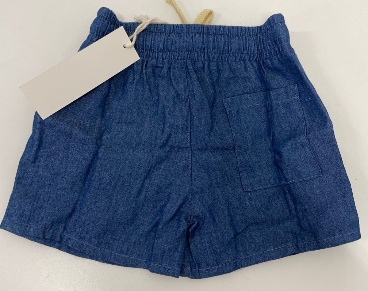 Minnow X Brock Collection Boys 3/4 Chambray Cotton Short Blue Pull On Drawstring