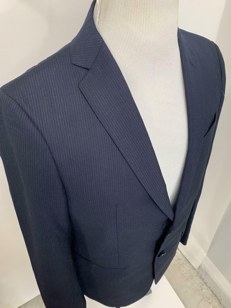 John Varvatos Men 38R Navy Blue Pinstripe Bleecker Wool Suit Jacket Blazer