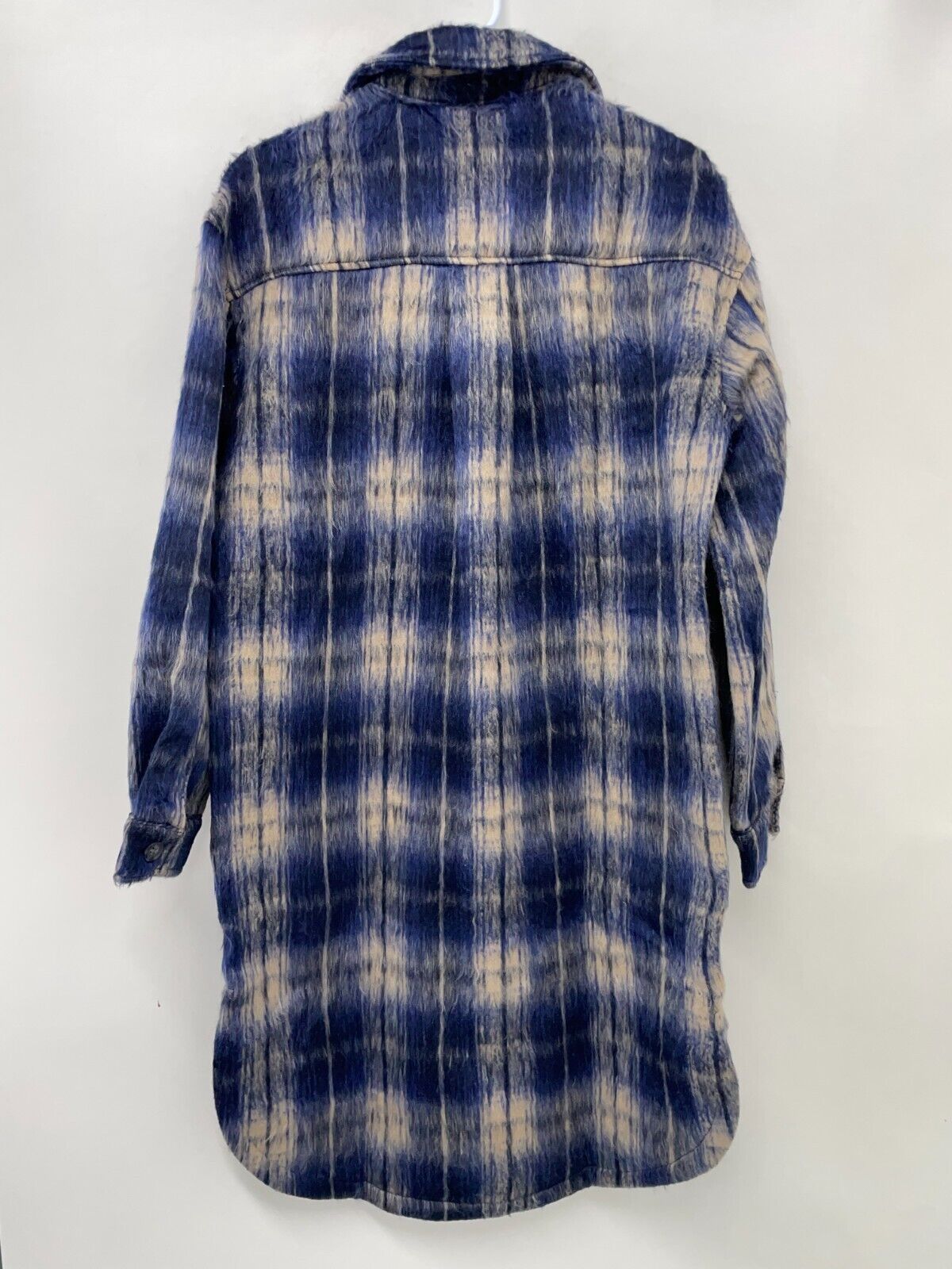 ShoeDazzle Womens L Flannel Long Shacket Blue Multi Plaid Overcoat CA2357319