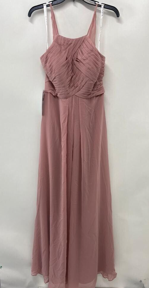 Azazie Womens 8 Dusty Rose A-Line Pleated Chiffon Maxi Bridesmaid Dress Bridal