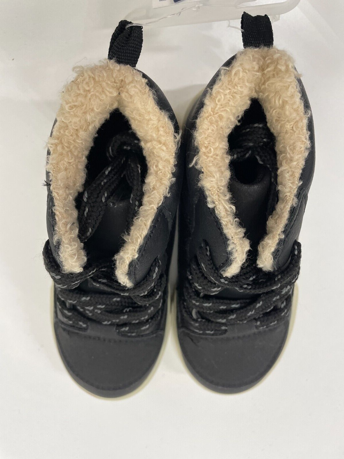 OshKosh B'gosh Toddler 9 Sherpa Detail Lace-Up Sneakers Black Faux Leather NEW