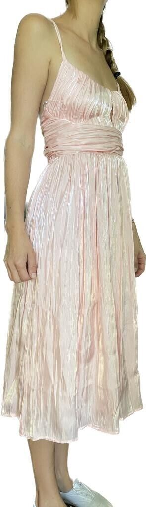 Lulus Womens S Irrestible Glow Pleated Satin Dress Shimmer Blush Pink Midi