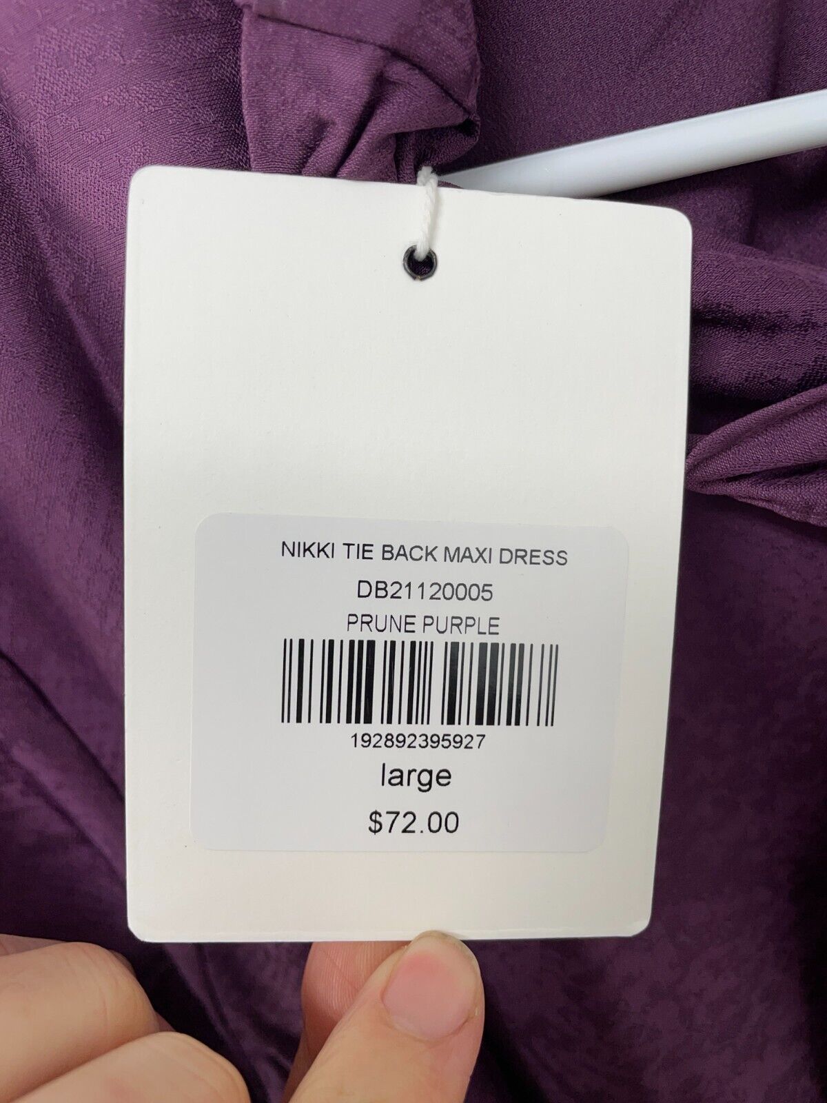 DownEast Women's L Nikki Tie Back Maxi Dress Prune Purple A-Line Mock Neck NWT