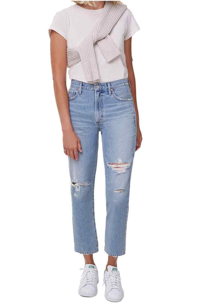 Citizens of Humanity COH Womens Marlee High Waist Distressed Relaxed Taper Jeans