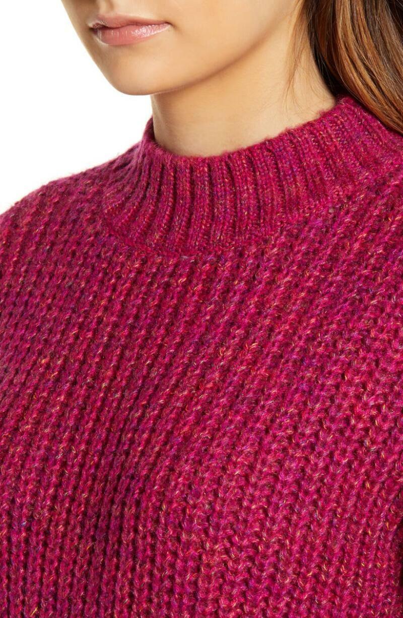 Band of Gypsies Womens S Sorbet Fuchsia Glacee Ribbed Mock Neck Sweater Boucle