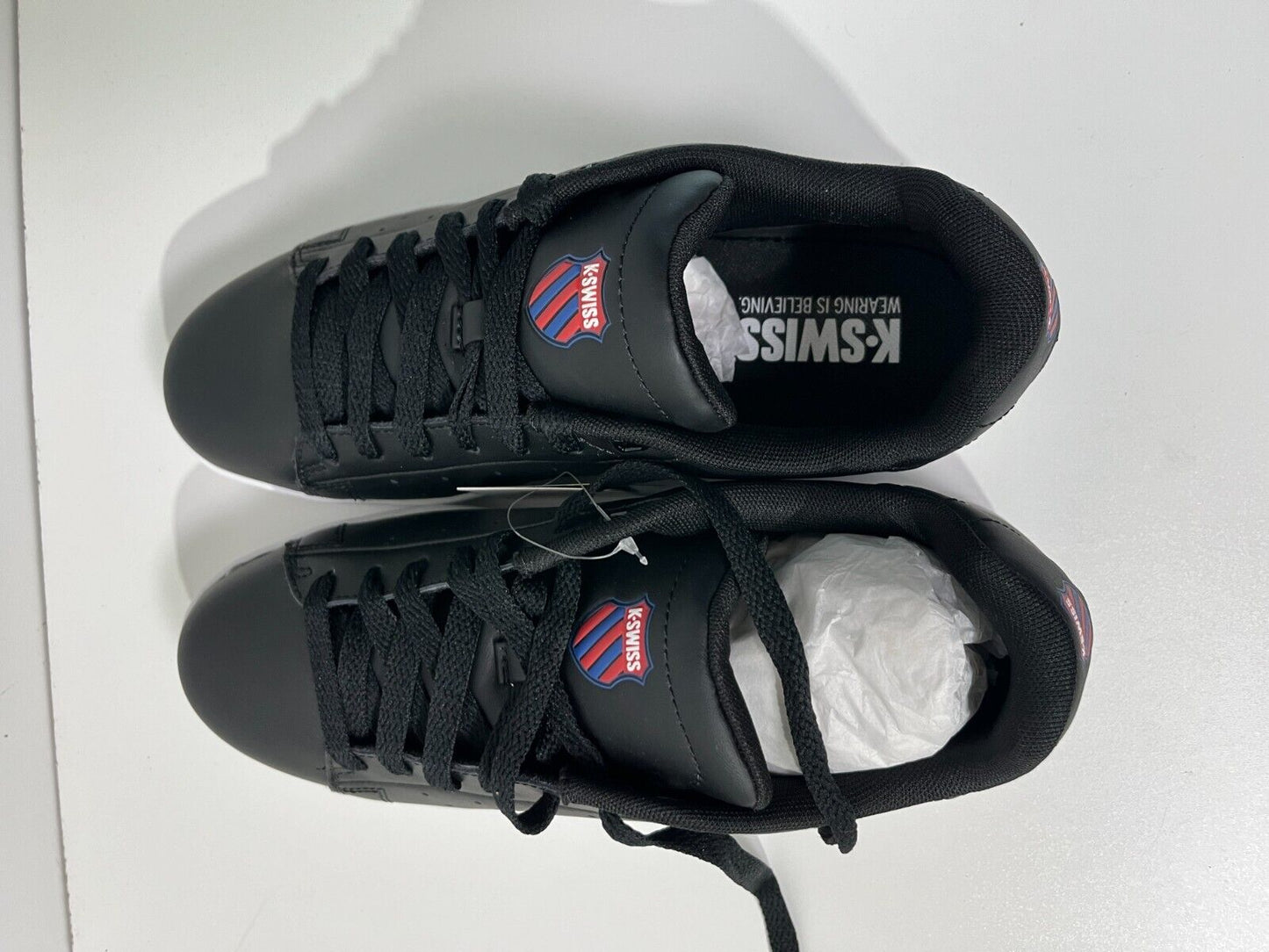 K-Swiss Men's 7.5 Classic PF Lace Up Leather Sneaker Shoes Black White 08505-002