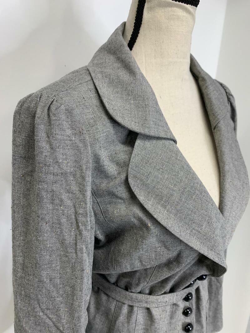 Classiques Entier Womens 14 Gray Marled Belted Crepe Blazer Jacket Wool Fleck