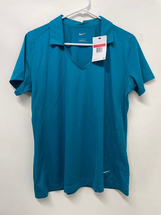 Nike Golf Womens Dri-Fit Verical Mesh Polo Shirt 637165 Teal Blustery Blue