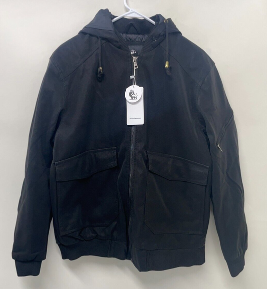 David Outwear Mens L Black Faux Leather Jacket Hooded Full Zip G394819CA08A