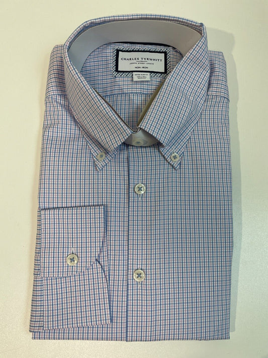 Charles Tyrwhitt Men 16.5/36 Button-Down Non-Iron ESF Oxford Gingham Dress Shirt