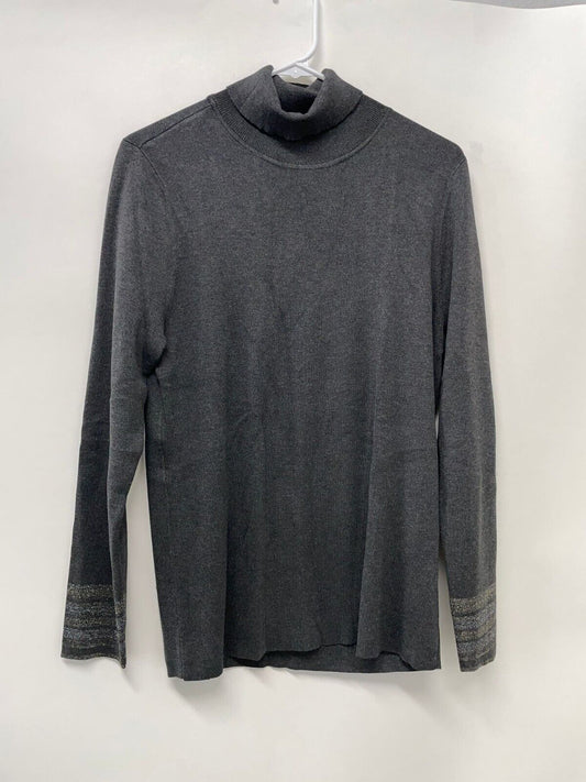 Chicos Womens 2 Lurex Cuff Turtleneck Sweater Graphite Grey Metallic Pullover