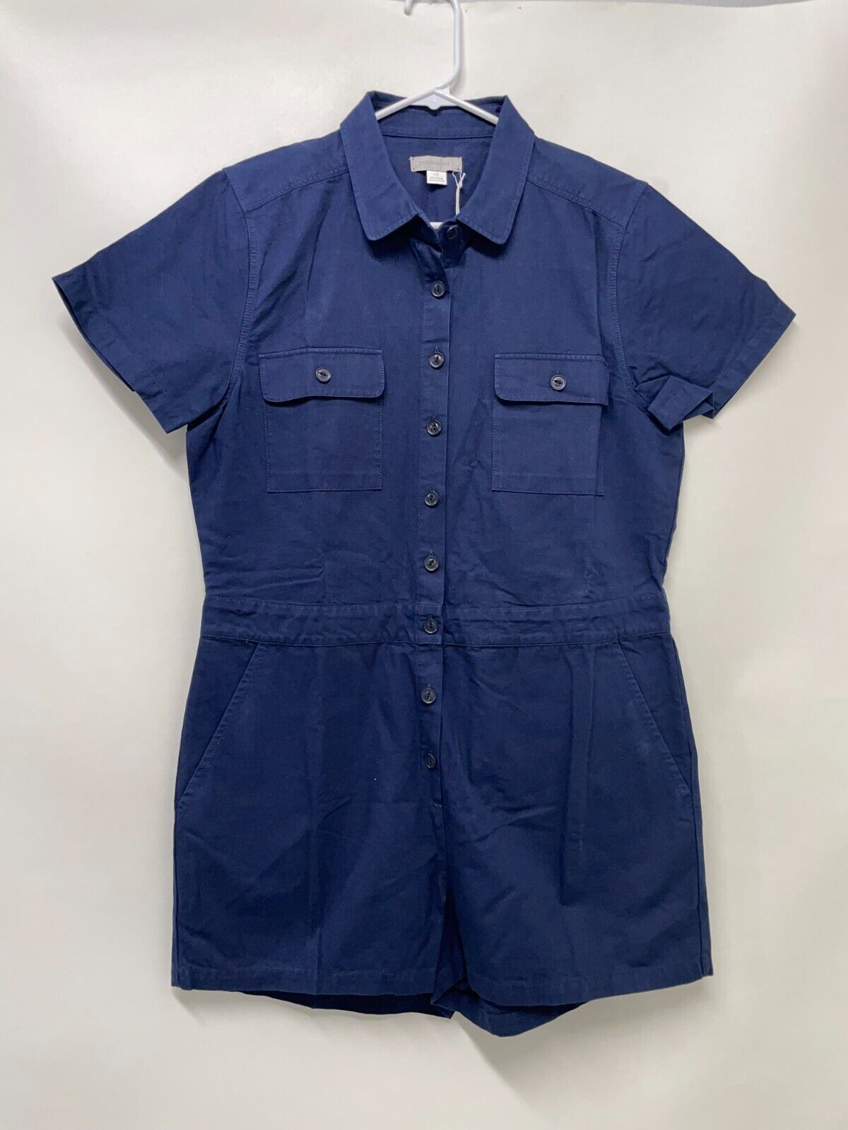 Outerknown Women's L S.E.A. Suit Shortall Navy Blue Organic Cotton Linen Romper