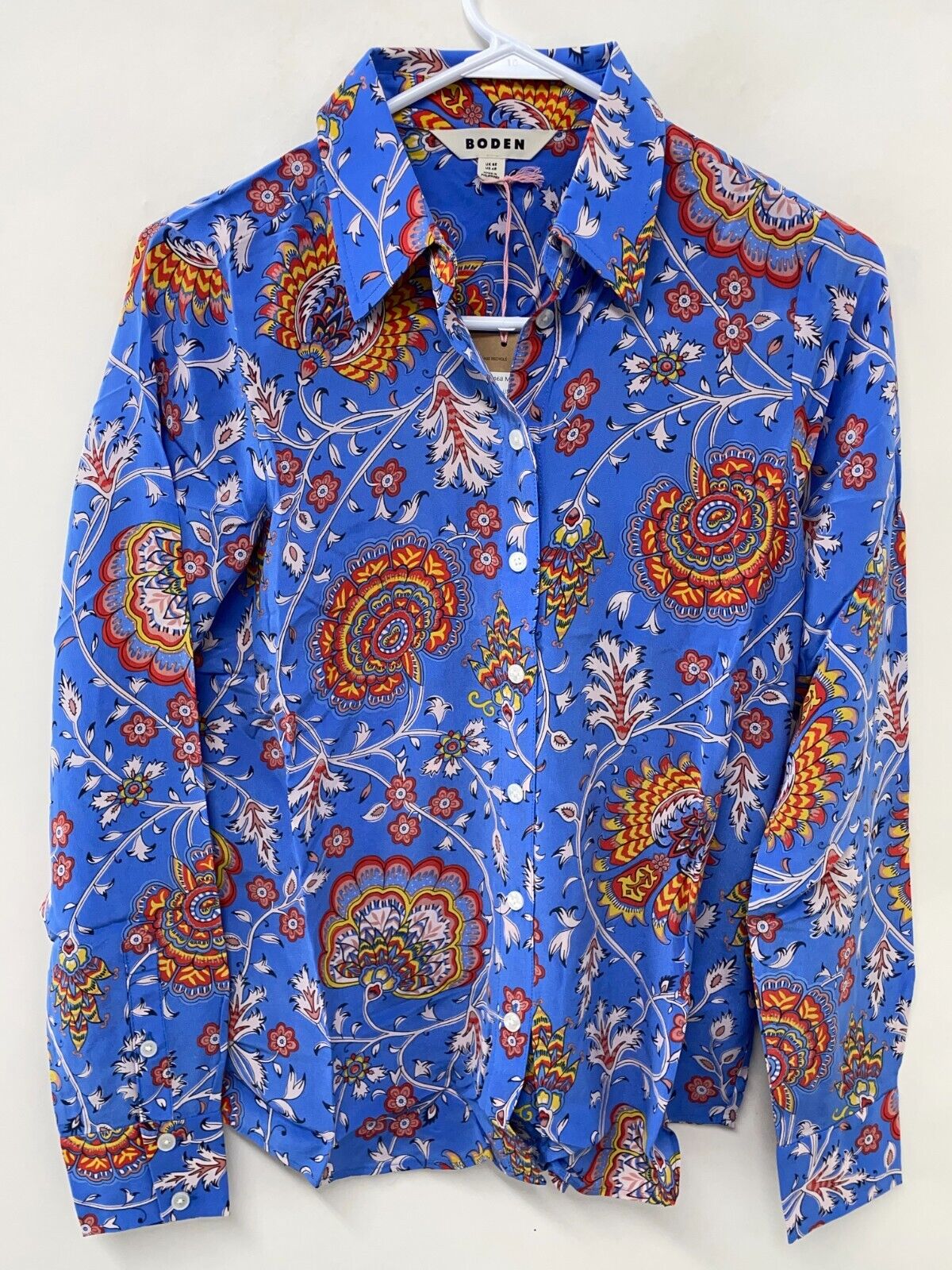 Boden Womens 4R Sienna Silk Button Up Shirt Blue Paisley Print T1468 MBL