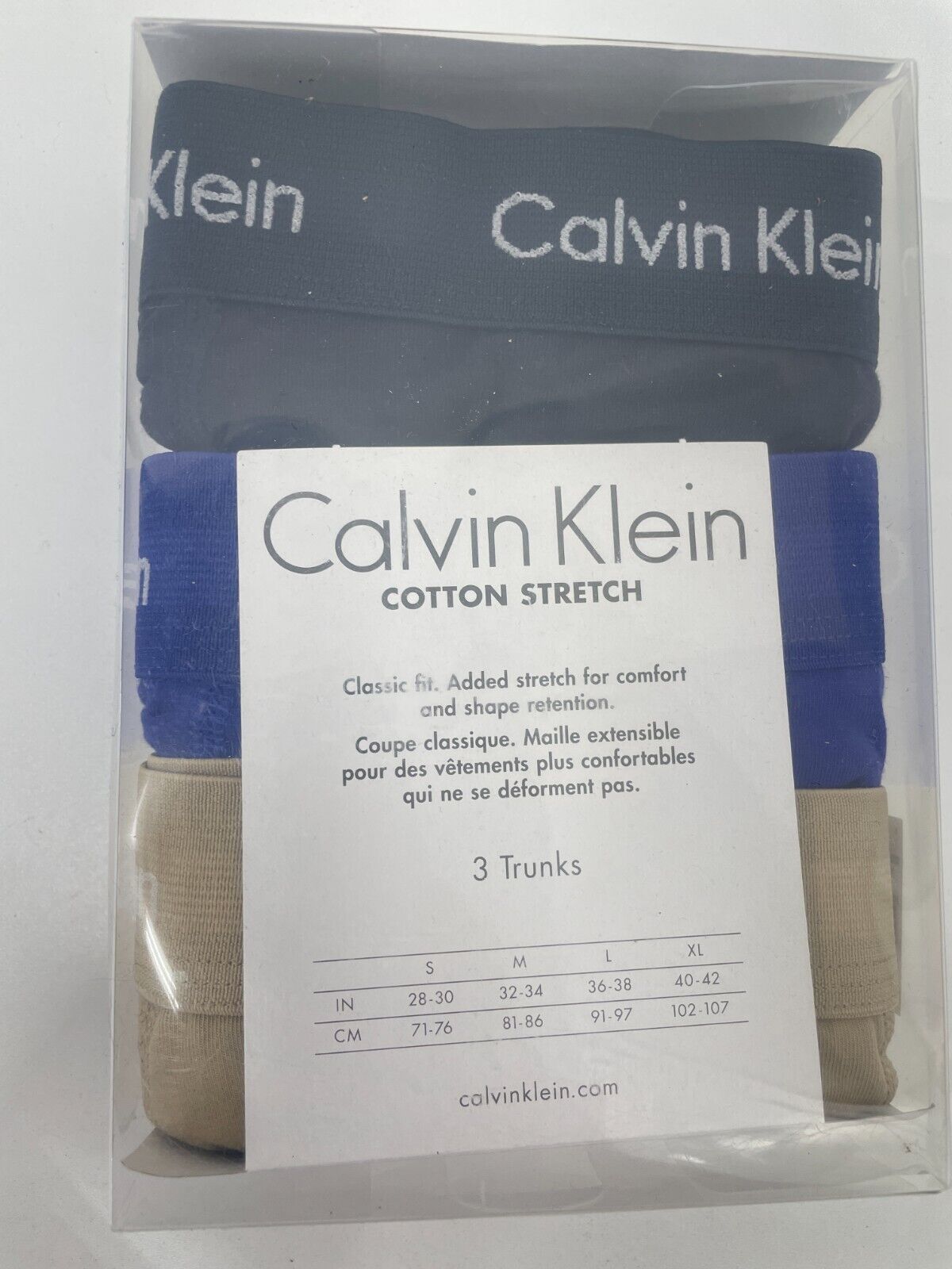 Calvin Klein Mens S Cotton Stretch Trunks 3 Pack Multicolor Classic Fit Mid Rise