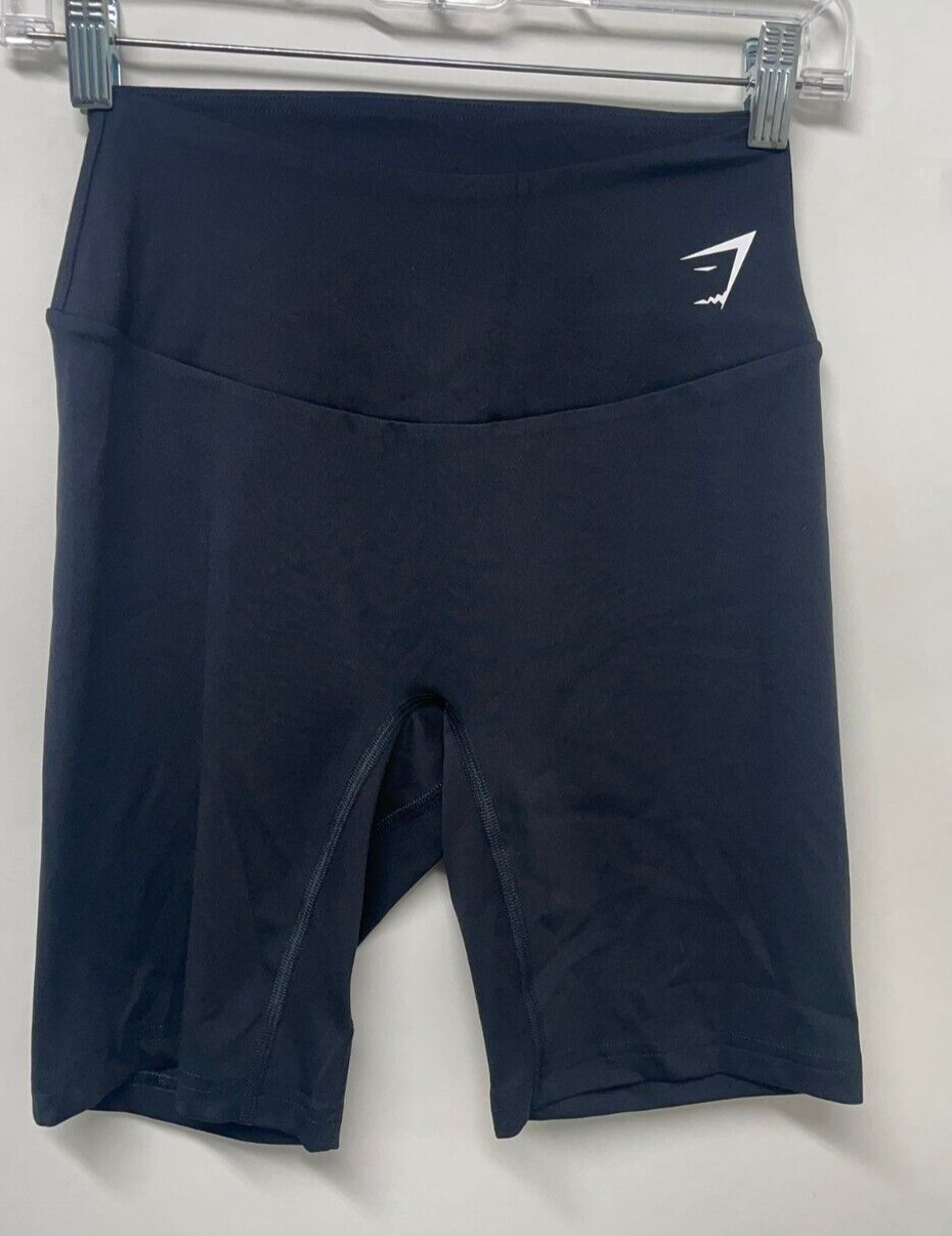 Gymshark Womens M Training Brandmark Cycling Shorts Black High Rise B3A7K Gym