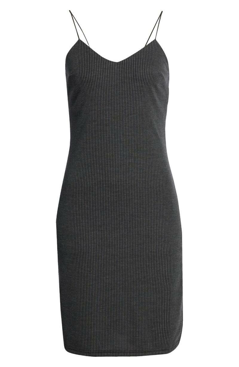 Lira Womens M Gray Black Otis Rib Knit Tank Dress Sleeveless Spaghetti Strap