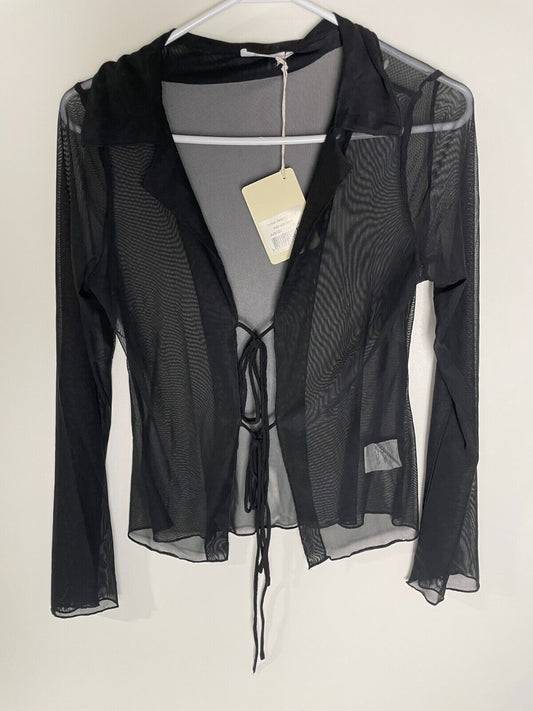 Pepper Mayo Women's 4 Parisian Balcony Tie Top Black Sheer Open Front PM21-422