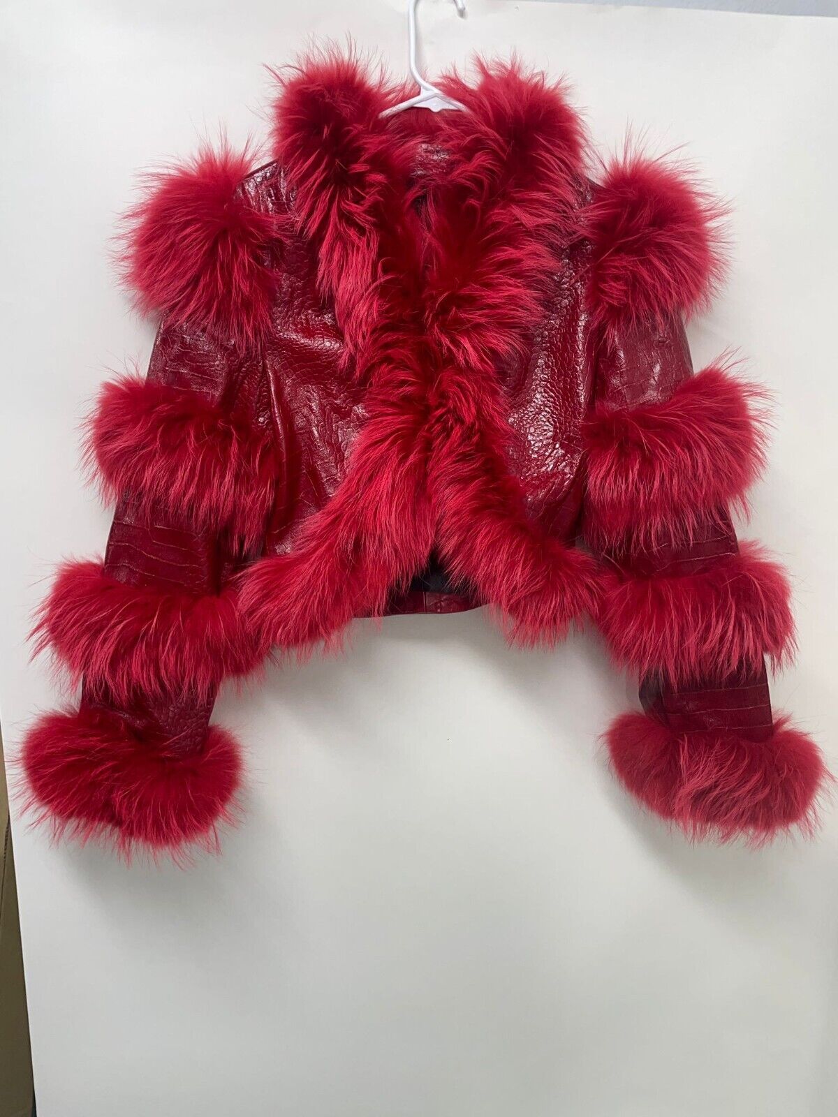 Paisleys Luxe Boutique Womens S Valentine Red Leather Racoon Fur Croc Jacket