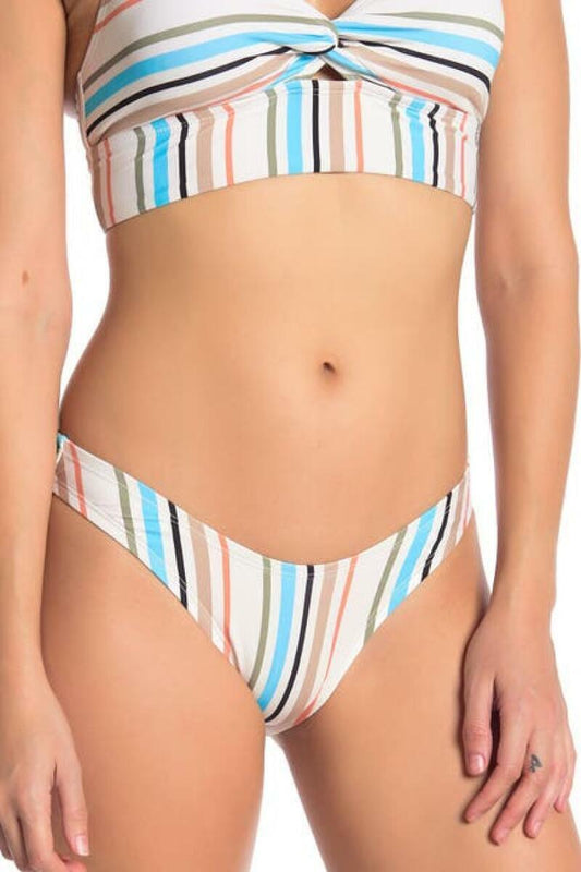VYB Womens M Multicolor High Leg Stripe Print Bikini Bottoms Swim