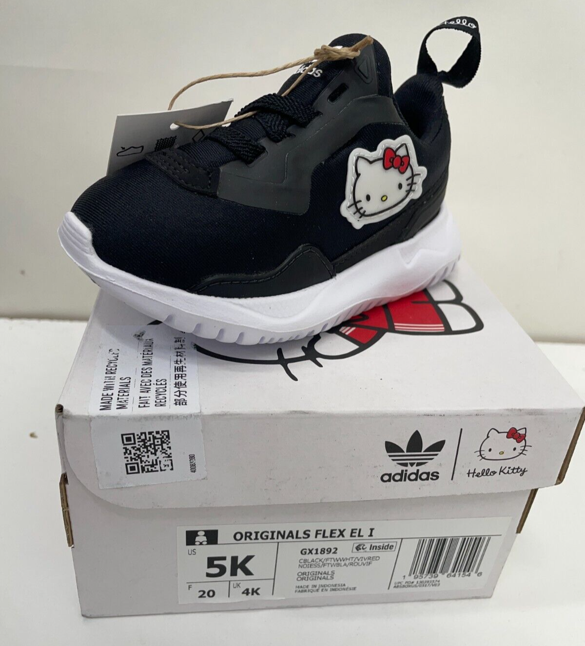 Adidas Toddlers 5K Hello Kitty Originals Flex Shoes Sneaker Black Lace Up GX1892
