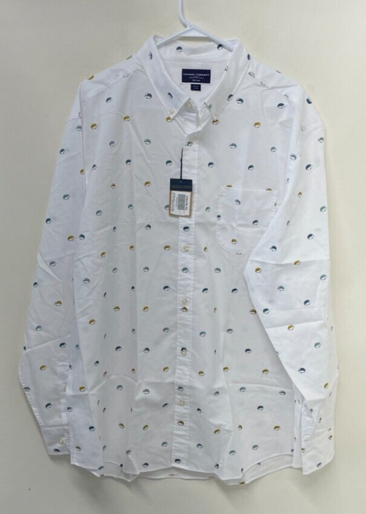Charles Tyrwhitt Mens XXL Non-Iron Hedgehog Print Shirt White Button Down