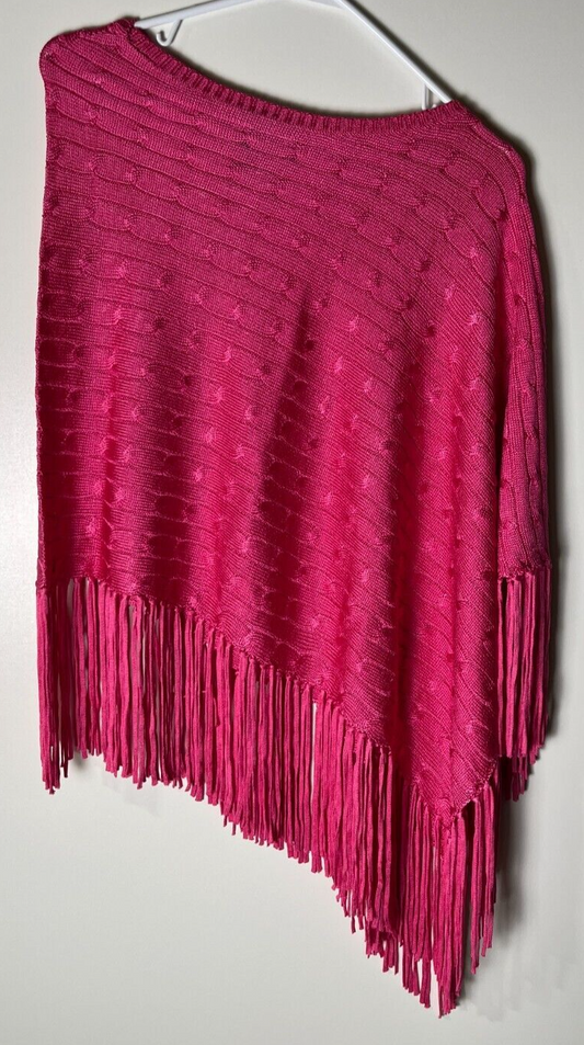 Ralph Lauren Women's XS/S Fringe-Trim Silk Navajo Poncho Shawl Sweater Pink