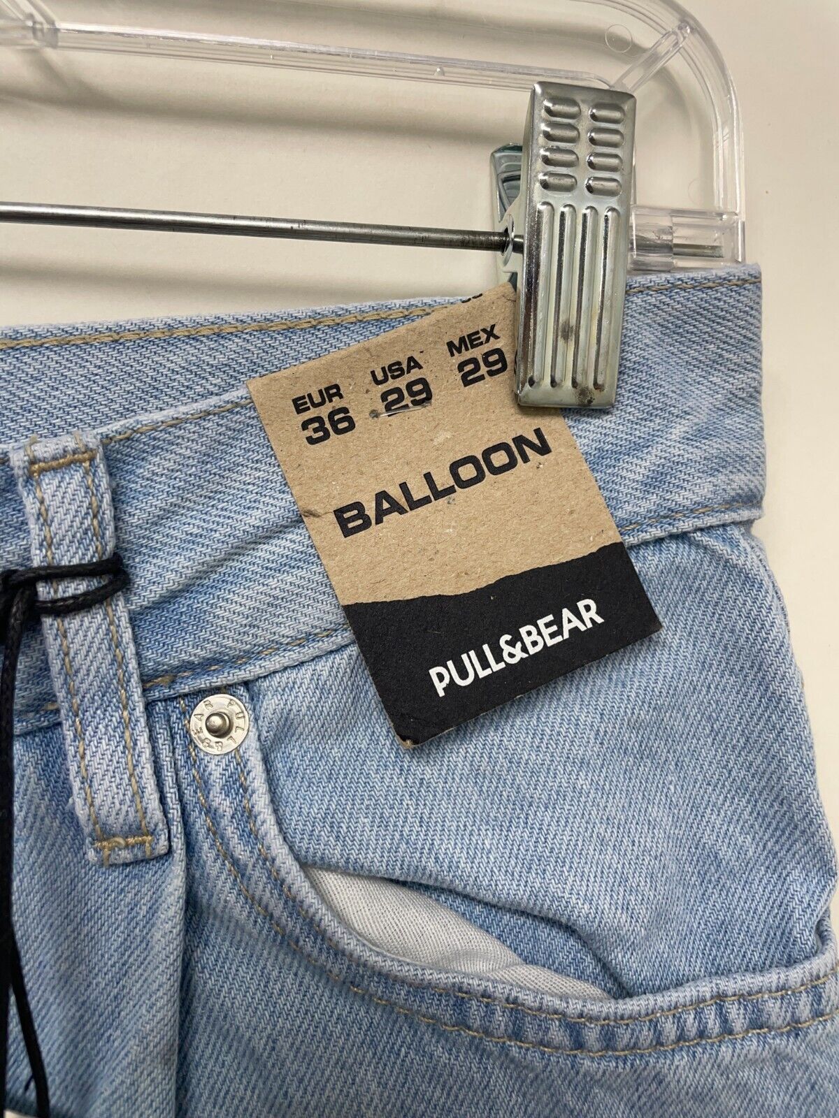 Pull & Bear Mens 29 Basic Balloon Fit Jeans Light Blue Denim Pockets 4686584