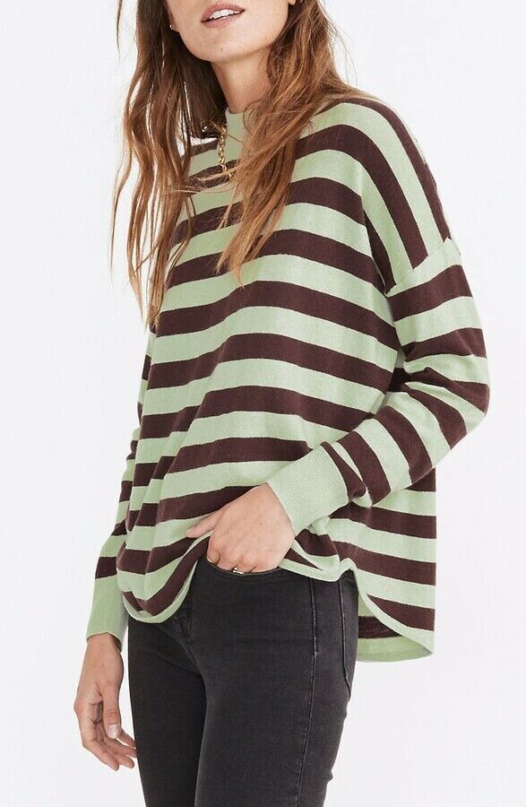 Madewell Womens Ashbury Kelsey Stripe Mock Neck Pullover Sweater Sunfaded Mint