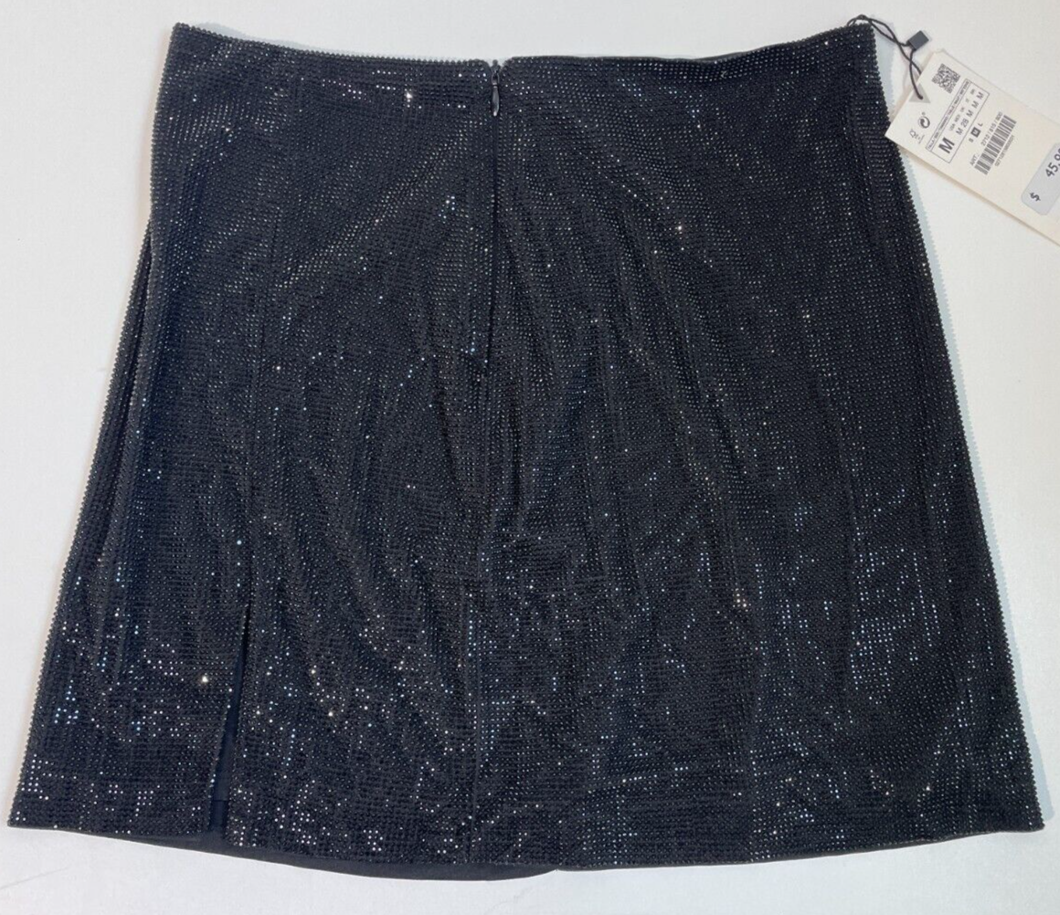 Zara Womens M Beaded Sparkly Mini Skirt Black Zip Closure 2712/815 Swiftie