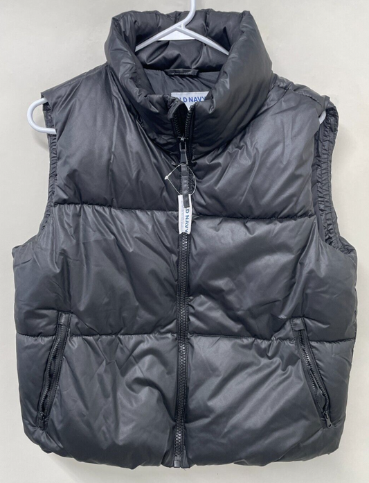 Old Navy Womens S Full Zip Quilted Puffer Vest Black Stand Up Collar 752070