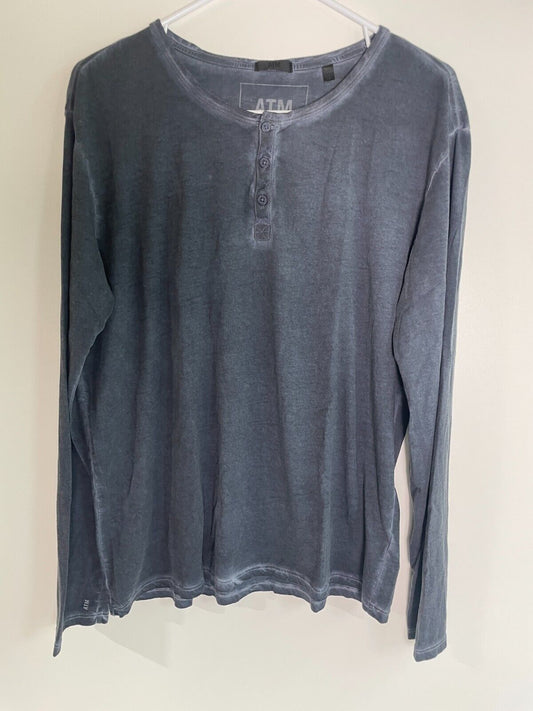 ATM Anthony Thomas Melillo Men's L Pima Cotton Pigment-Dyed Henley Shirt Gray