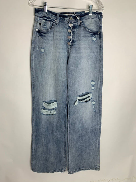 KanCan Womens 7/27 Ace 90s Flare Light 7 Jeans Wide Leg Distressed Denim