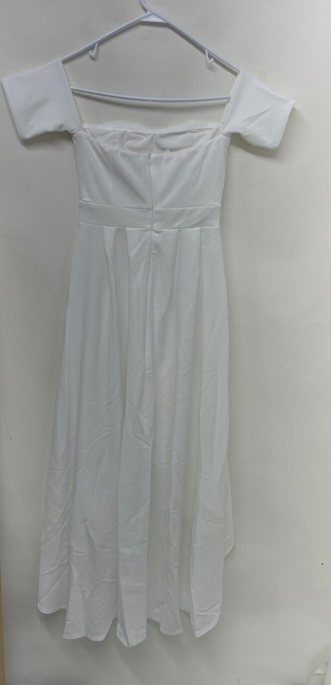 True Violet Women's 4 Off Shoulder High Low Maxi Dress Ivory Wedding Bride NWT