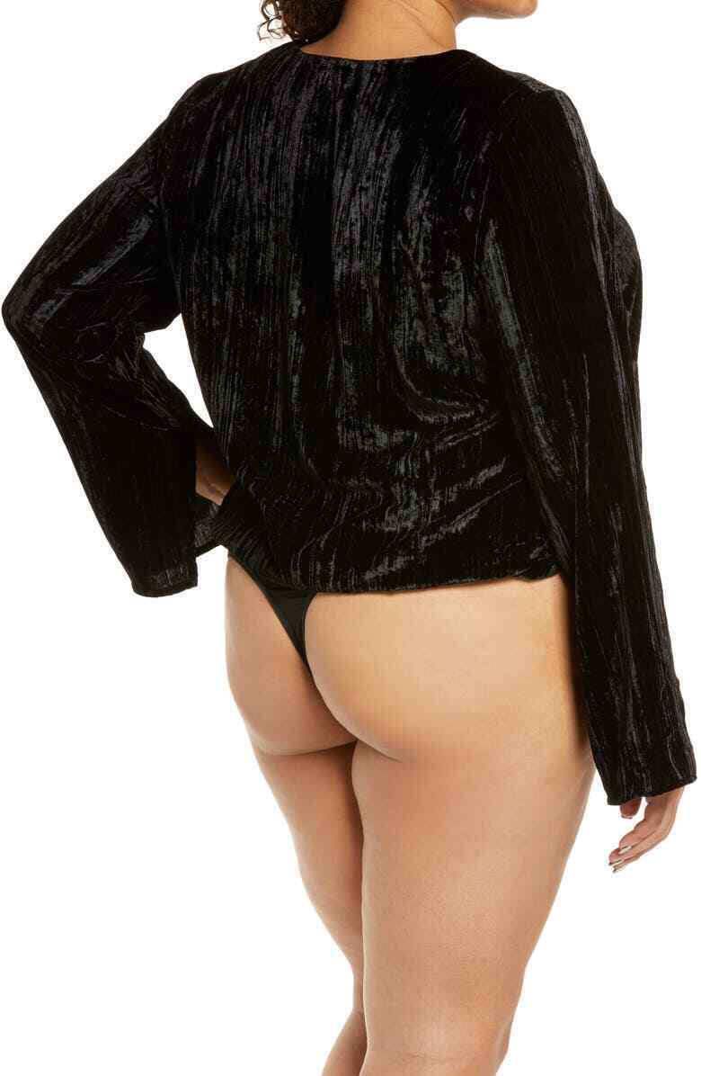 Good American Women 1 Port Burgundy Red Wrap Front Velvet Bodysuit Holiday Party