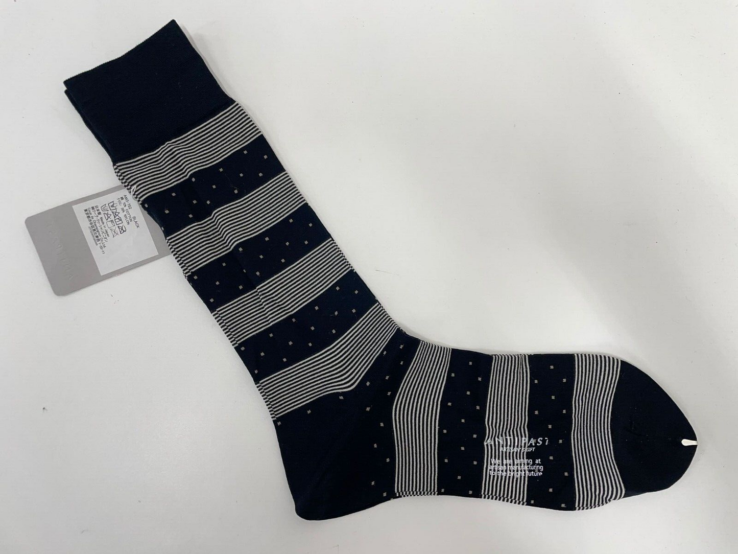 Antipast Women’s AM3-752 Suika Black Stripe Sock White Calf Length Cotton Nylon