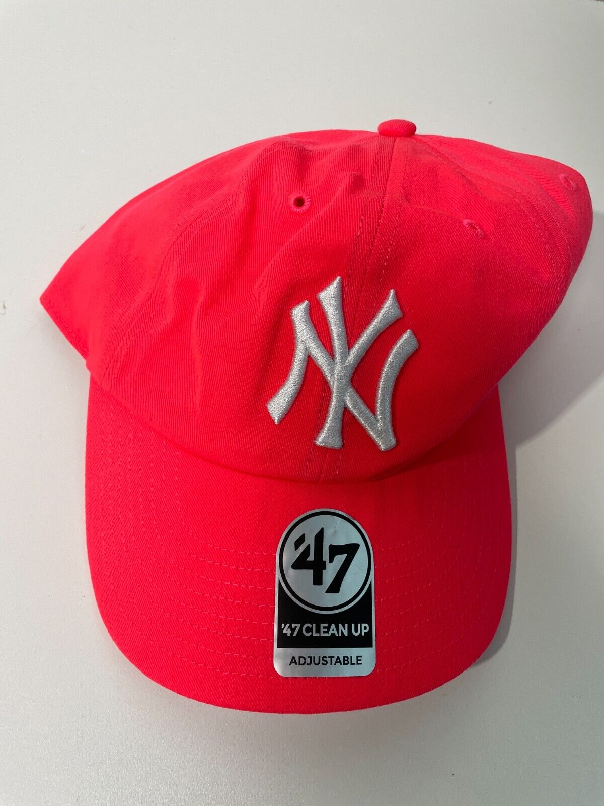 '47 New York Yankees Clean up Adjustable Hat MLB Baseball Cap Neon Pink OSF