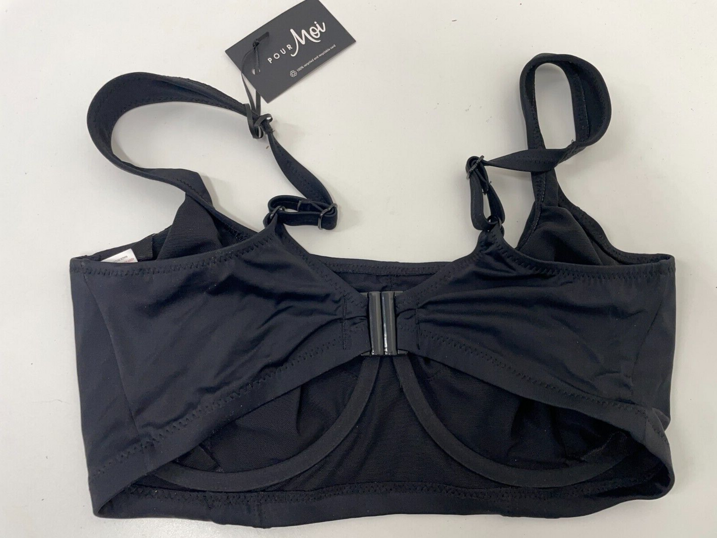Pour Moi Women's 34G Space Underwired Cami Bikini Top Black Swim Back Clasp NWT
