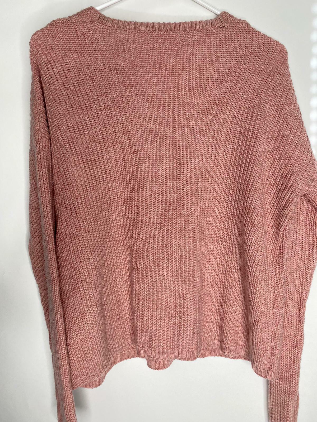 Marine Layer Womens XL Pointelle Elisa Ribbed V-Neck Sweater Pink Cashmere