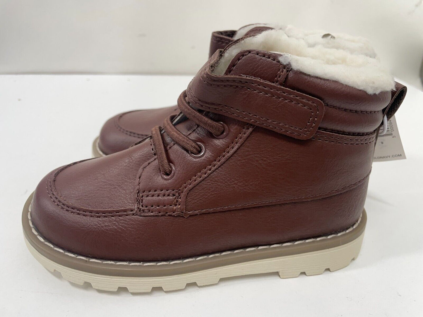 Old Navy Kids Boys 9 Cognac Ankle Dress Boot Faux Leather Sherpa Lining 497375