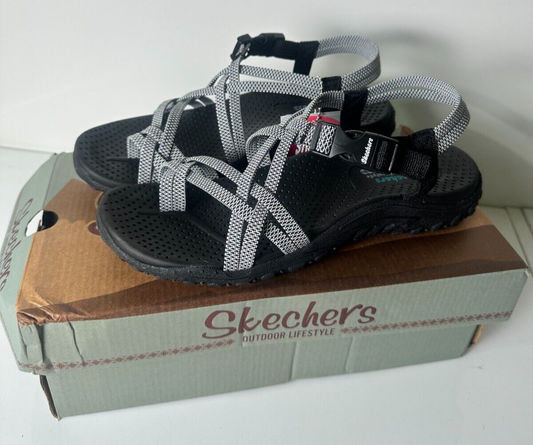 Skechers Women's 7 Reggae Irie Mon Outdoor Sport Sandals Black White 163013