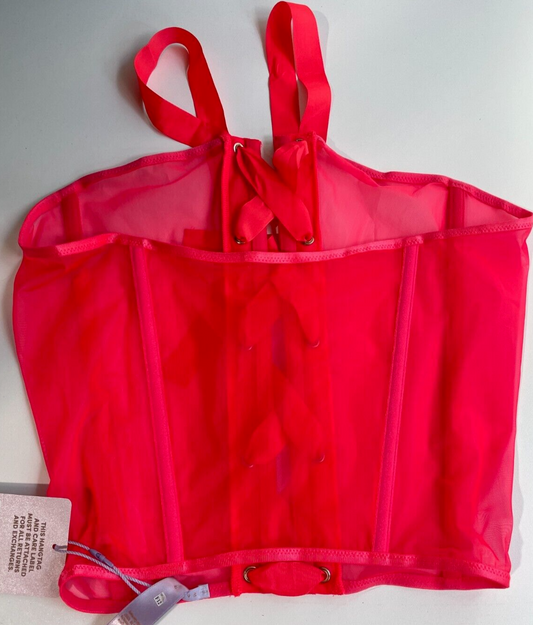 Savage X Fenty Womens M Sheer X Open Lace-Up Back Mini Skirt Red Pink LI2253475