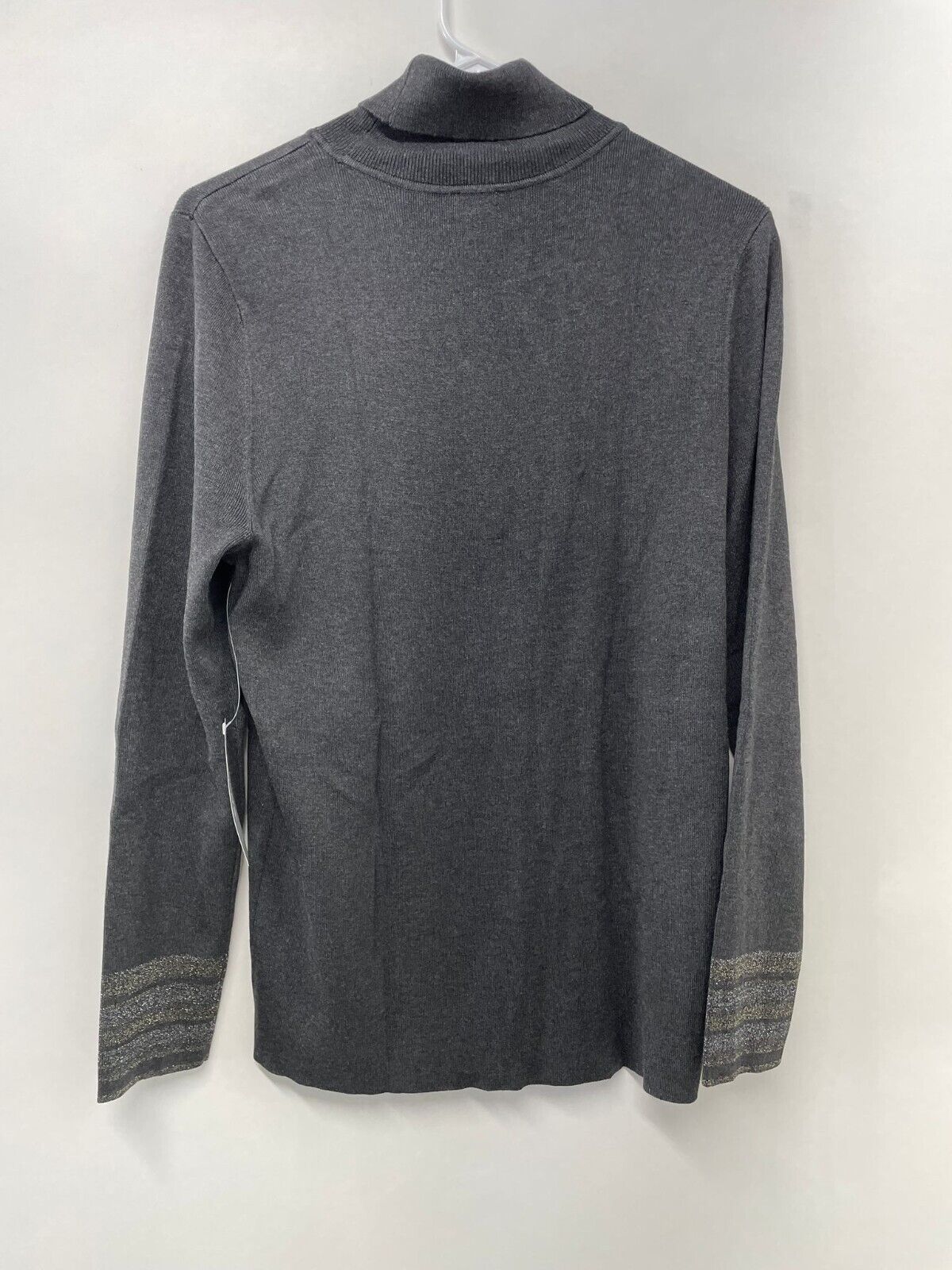 Chicos Womens 2 Lurex Cuff Turtleneck Sweater Graphite Grey Metallic Pullover