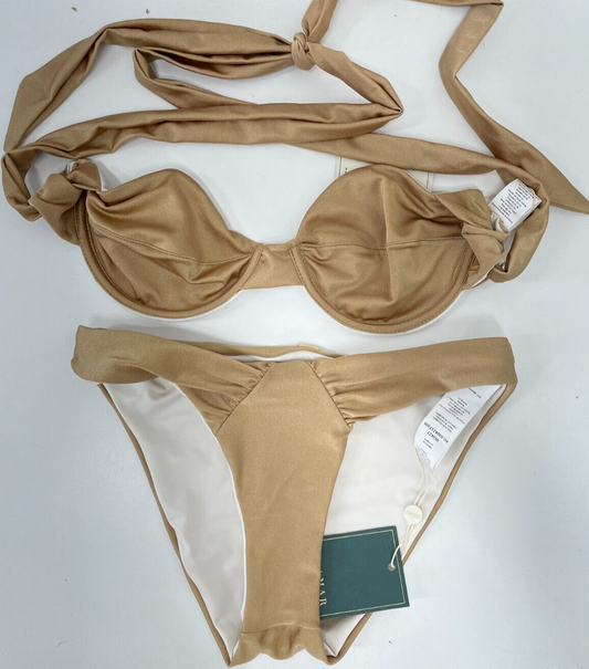 Boamar Womens S L Rauw Top & Rami Bikini Bottom Champagne Ruched Free People