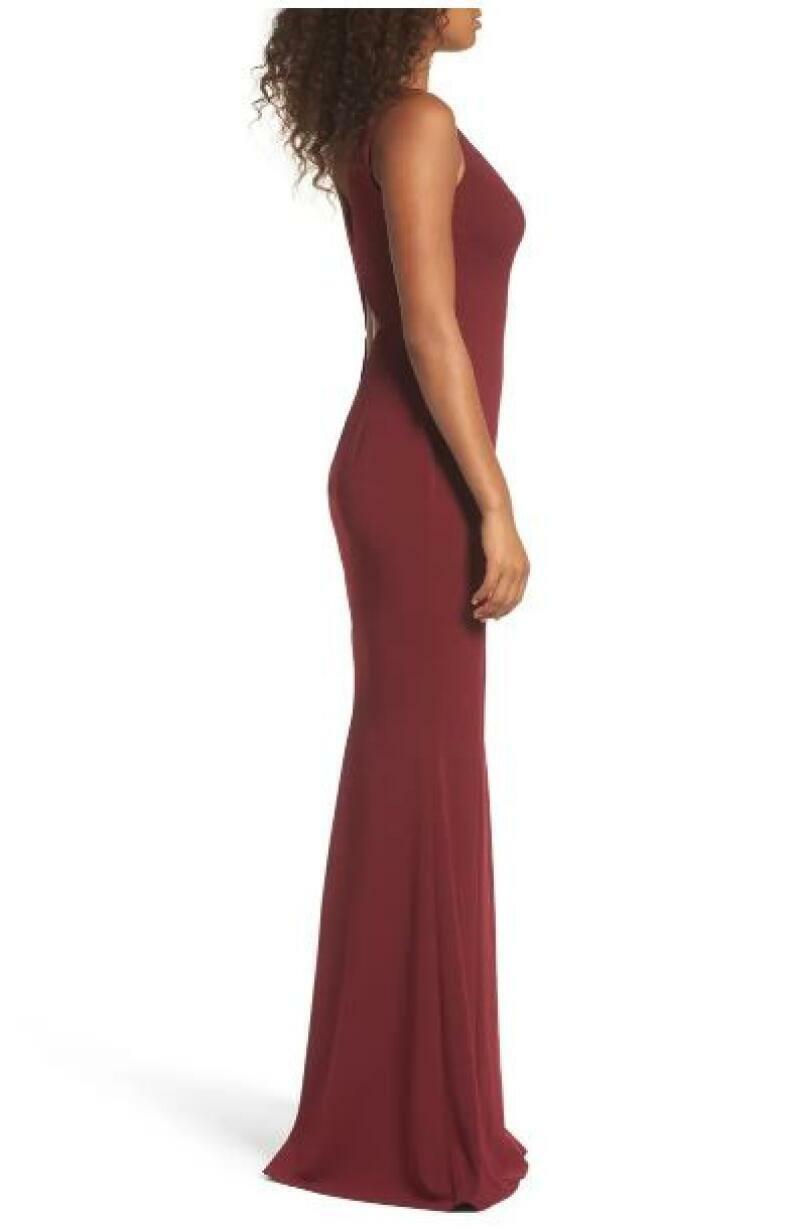 Katie May Womens 20W Deep Red Maroon Mischka V-Neck Crepe Gown Evening Dress