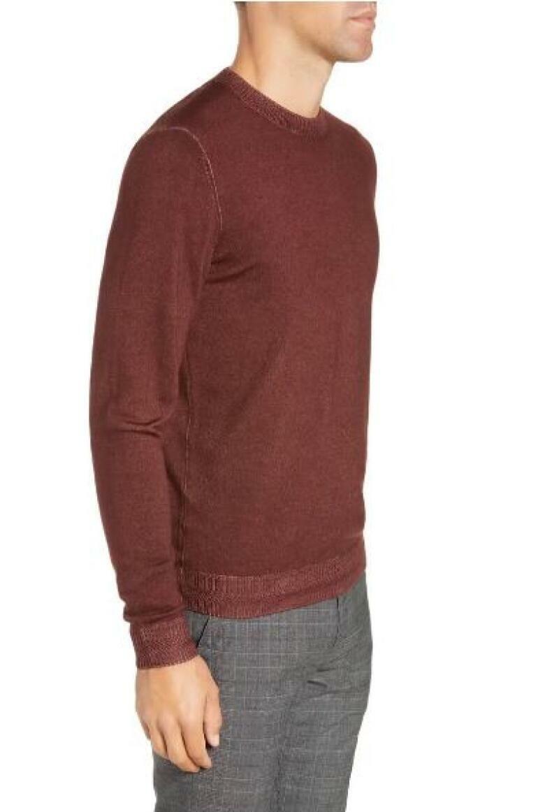 Ted Baker London Mens 7 Maroon Trim Fit Newab Garment Dyed Wool Sweater Pullover
