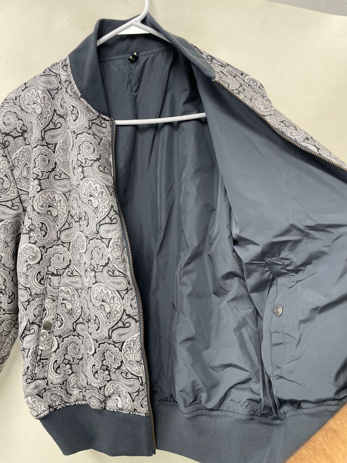 Society of Threads Mens L Reversible Jacket Paisley Gray Bomber Zip Up